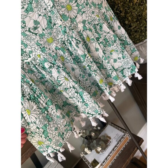 Poupette St Barth Heni Floral Tassel Trimmed Dress Green White Womens Size XS - Picture 4 of 8